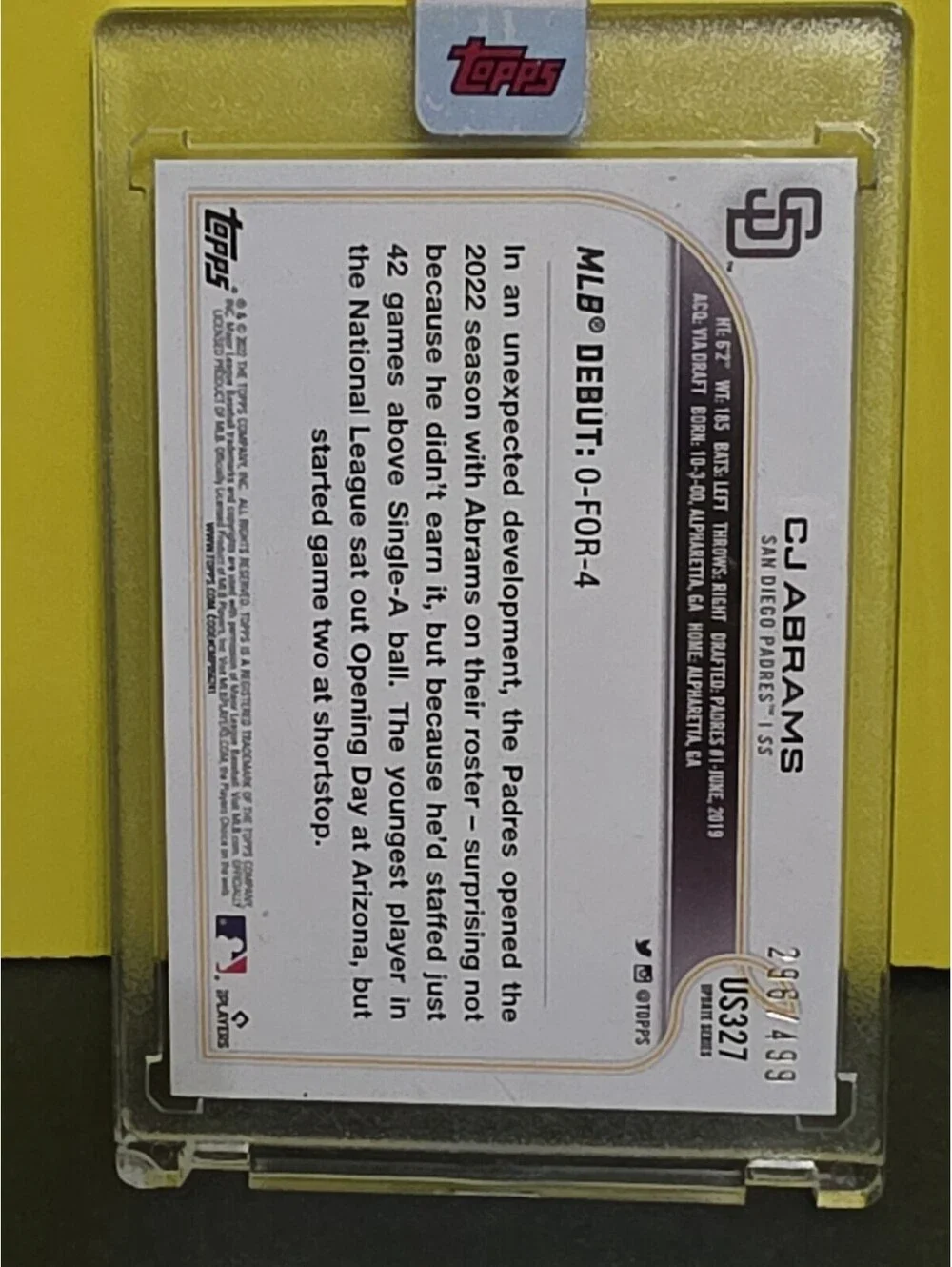 CJ Abrams 2022 Topps Update Green Ice Holo Foil /499 SP Rookie NRMT Sealed